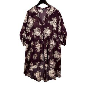 TORRID Size 2 (Plus Size 2X) SHEER Floral Tunic Top High Low Longline Coverup